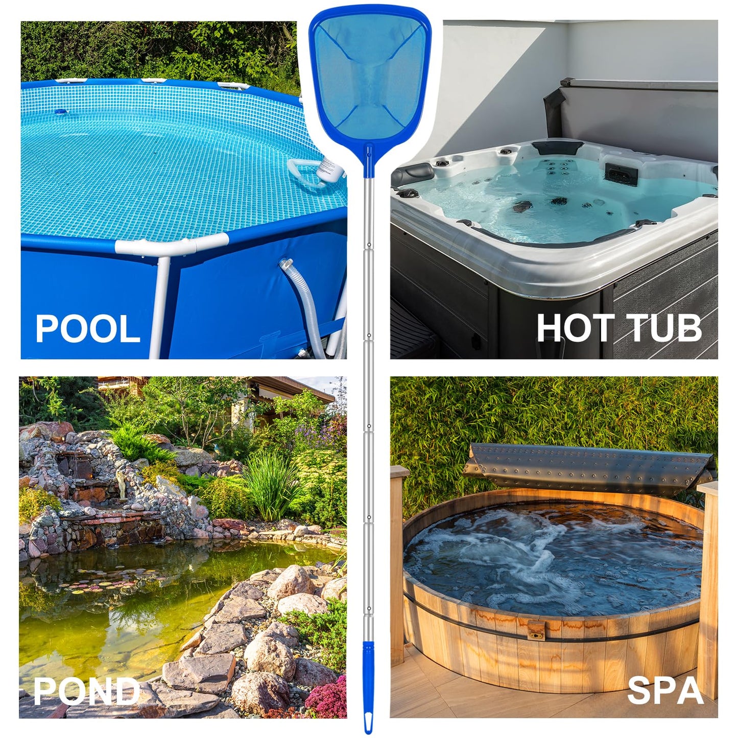 ROMIVO Hot Tub Pool Skimmer Net with Pole for Above Ground Inground Pool, Fine Mesh Pool Net Skimmer for Hot Tub Spa Fountain Pond, Pool Nets for Cleaning Length 31.7'' to 5.7 FT