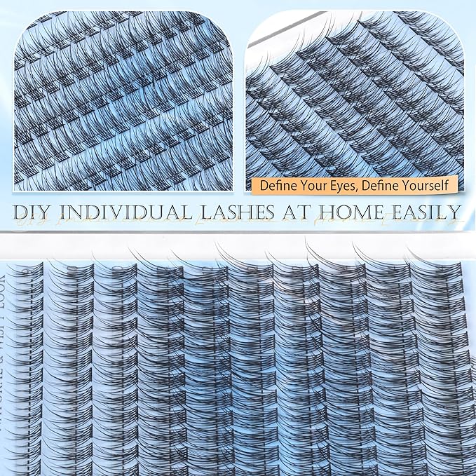PHKERATA Natural Lash Clusters Wispy Eyelash Clusters 200Pcs Lashes Clusters C Curvature Individual Lashes DIY Cluster Eyelash Extensions with Soft Lash Band, 9-14 mm Mix