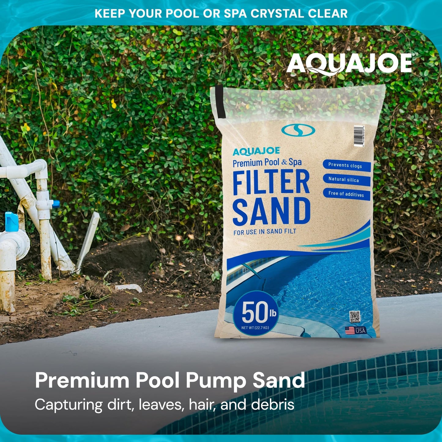 Aqua Joe Premium Pool and Spa Filter Sand, Natural Silica, 50 Lb Bag - Above Ground and Inground Swimming Pool System Accessory for Care, Cleaning, and Maintenance, FLTSAND50