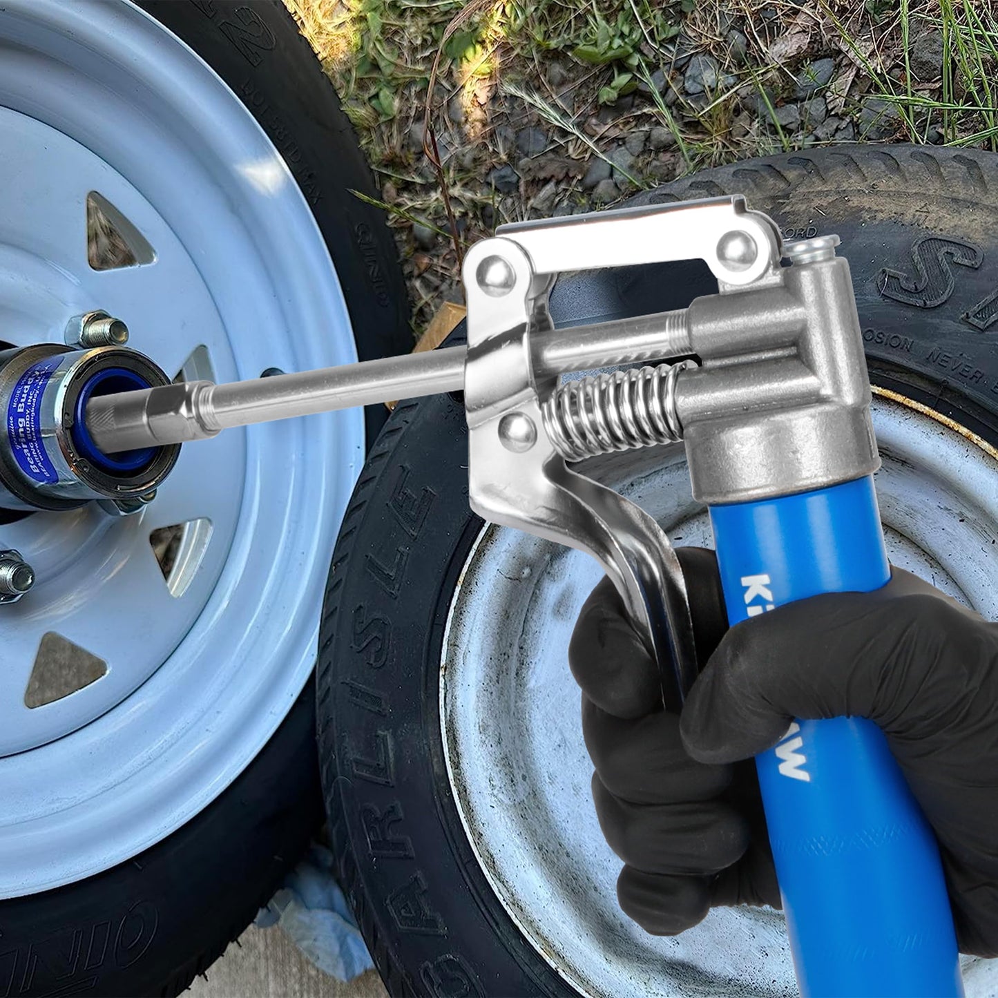 KRETLAW Mini Grease Gun (3000PSI) with Double 3oz Cartridge Grease and 12'' Flex Hose, Reinforced Coupler for Automotive,Marine
