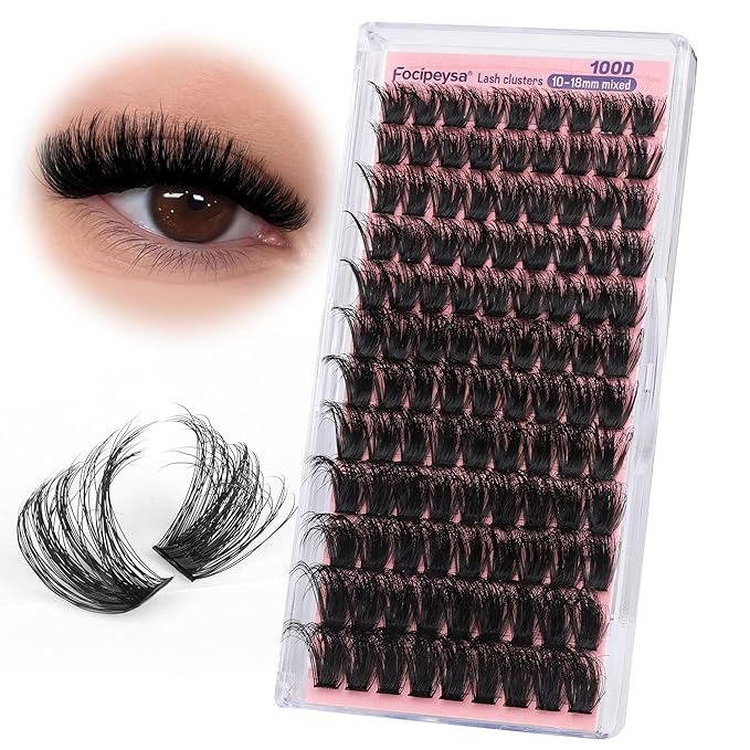 Focipeysa Fluffy Lash Clusters 100D Eyelash Clusters 10-18mm Fluffy Volume Individual Lashes D Curl Cluster Eyelash Extensions DIY Lash Extension for Beginners