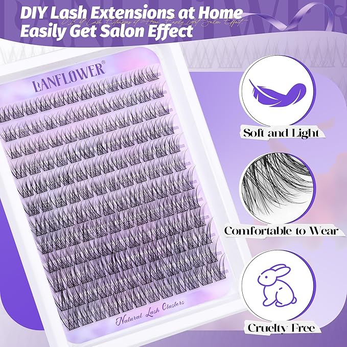 Wispy Lash Clusters Natural Eyelash Clusters C Curved Individual Lashes 10-16mm Cluster Eyelash Extensions Soft Lash Extension DIY at Home Cluster Lashes by Lanflower