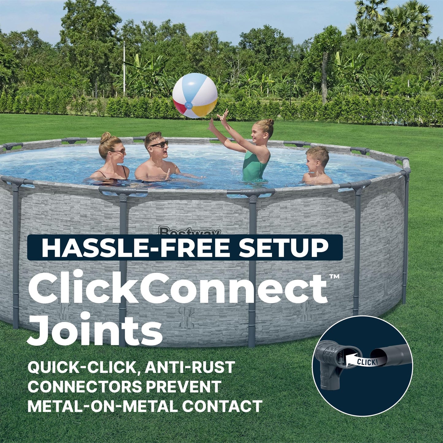 Bestway Steel Pro MAX 14' x 48" Above Ground Pool, Round Metal Frame Outdoor Swimming Pool Set with Filter Pump, Ladder, and Cover, Gray Stone Print