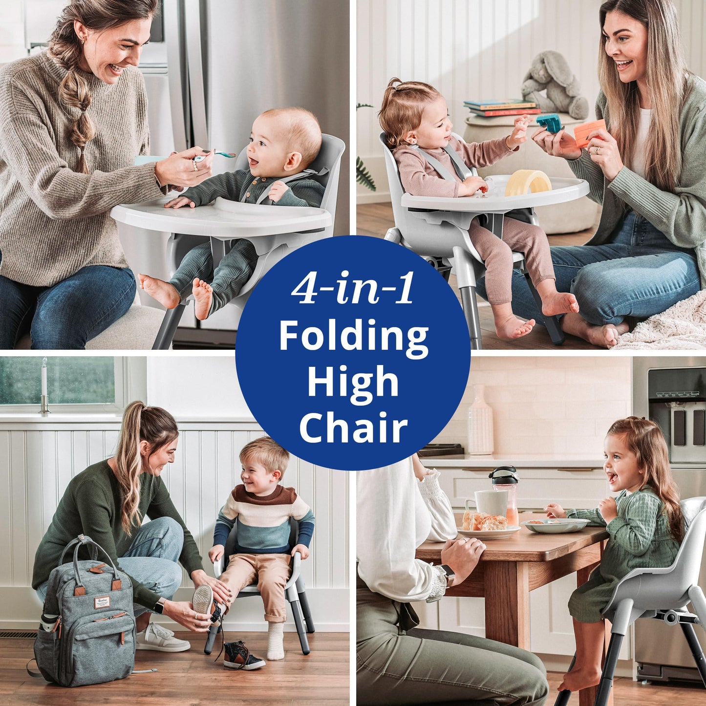 Chicco Zest 4-in-1 Folding High Chair, Feeding Chair, Toddler Chair and Youth Stool, Multi-Use Easy Clean High Chair, Seasalt/Grey
