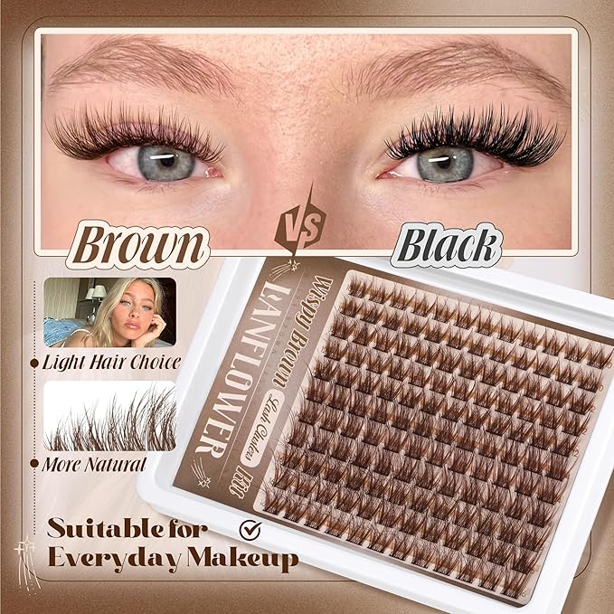 Brown Lash Clusters Kit Wispy Lash Extension Kit Natural Cluster Eyelash Extensions C Curly Individual Lashes 10-16mm Eyelash Extension Kit with Lash Bond and Seal Lash Remover by Lanflower