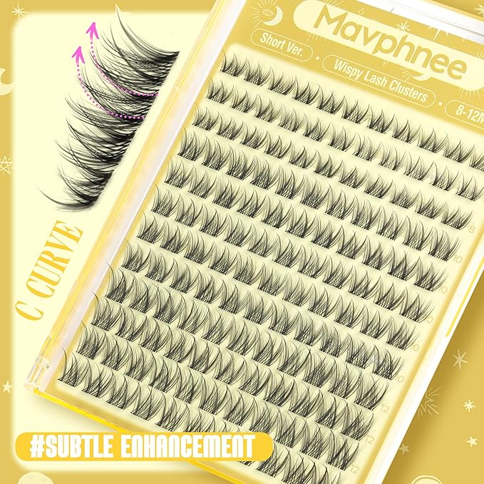 Lash Clusters Natural Eyelash Clusters 8-12MM Wispy Lash Extensions C Curve Individual Lashes Clear Band Cluster Lashes Clean Makeup DIY Lash Pack (Short Ver.)