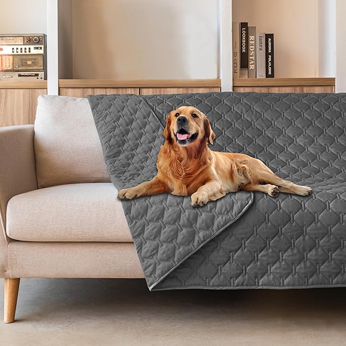 gogobunny 3X Stronger Waterproof Pet Blanket, Scratch Proof Furniture Protector for Dogs Cats, Reversible Cover 82x82 Inch, Dark Grey