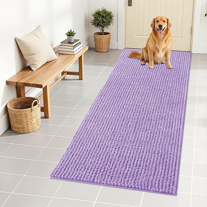OLANLY Dog Door Mat for Muddy Paws 59x24, Ultra Absorbent Chenille Mud Doormat, Non-Slip Washable and Dirt Trapping Doormat for Indoor Entryway, Quick-Dry Indoor Pet Bed Mats for Dogs, Lavender