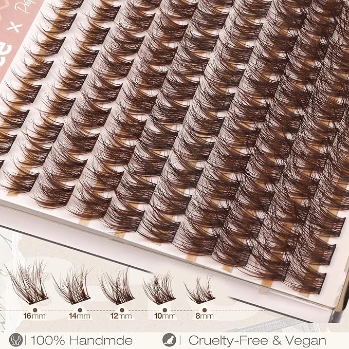Mavphnee Brown Cluster Lashes Fluffy Eyelash Extensions Wispy Lash Clusters Natural Eyelash Clusters Dark Brown Lash Clusters Soft DIY Individual Lash Extesnions (8-16MM, CC Curve)