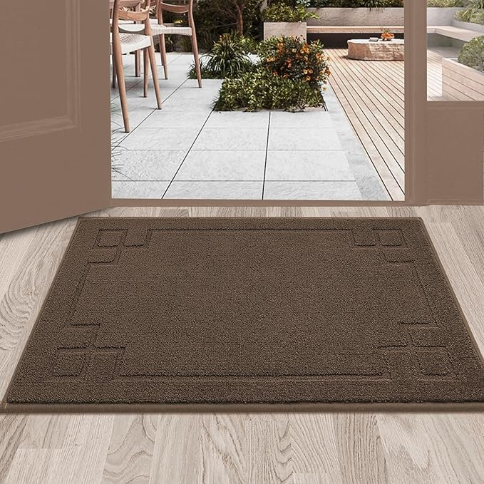 BEQHAUSE Door Mat 24" x 36", Non-Slip Door Mats Indoor Entryway Rugs Washable Low-Profile Absorbent and Stain Resist Floor Mats, Dog Door Mat for Front Back Door, Mud Wet Shoes & Paws, Brown