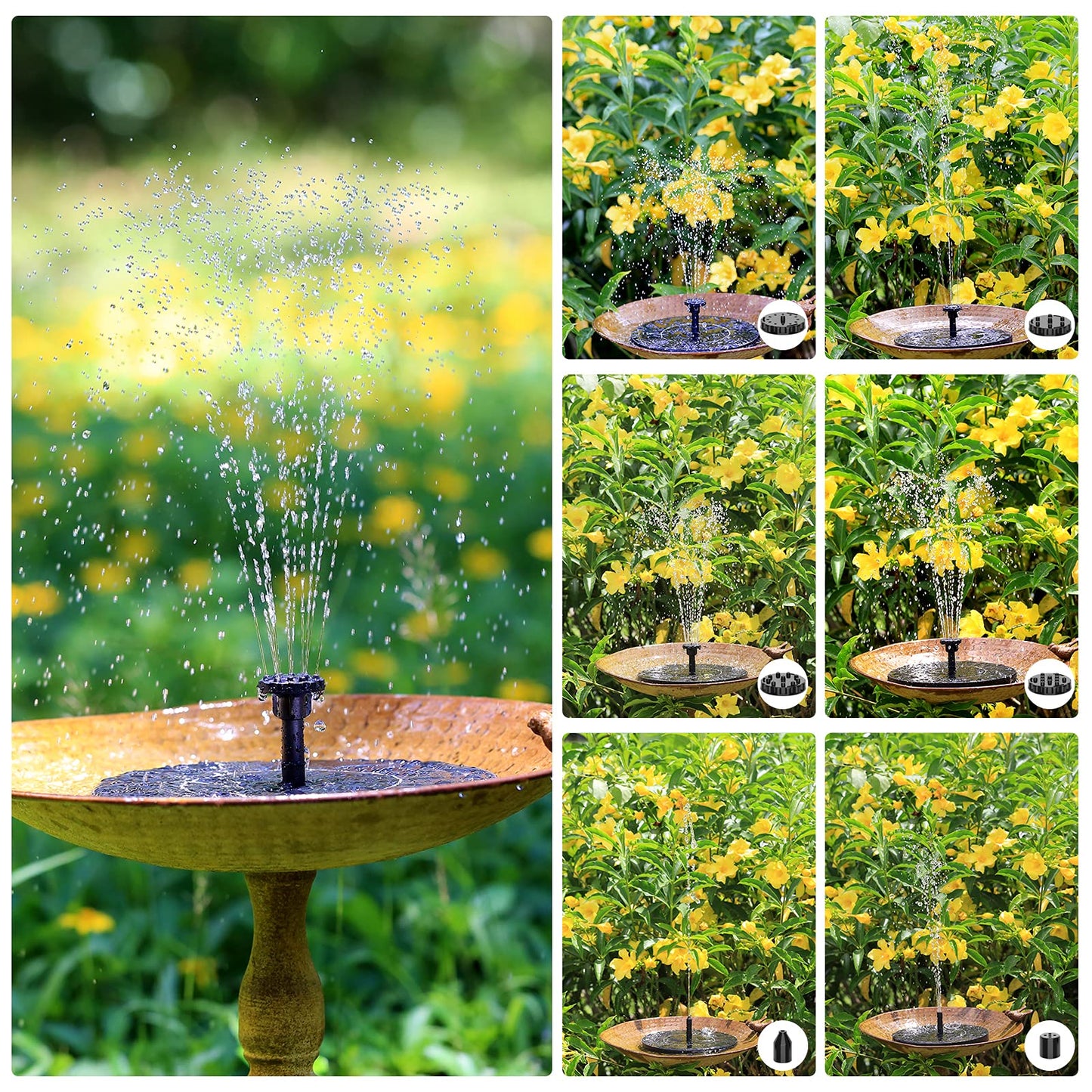 AISITIN 2.5W Solar Bird Bath Fountain, Solar Fountain for Bird Bath with 6 Nozzles, 6.7" Solar Powered Water Fountain for Garden, Ponds, Pool, Fish Tank, Outdoor and Aquarium, 2 Pack