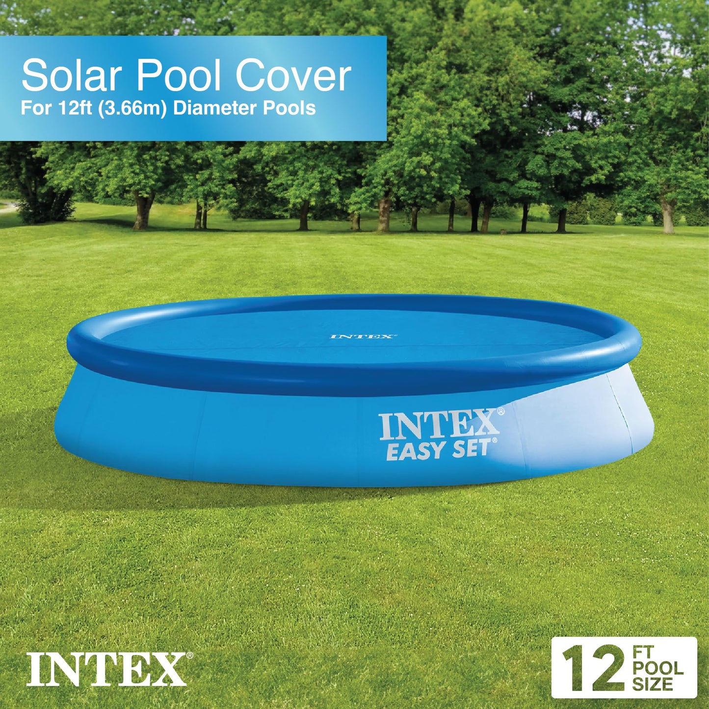 INTEX 28012E Solar Pool Cover: for 12ft Round Easy Set and Metal Frame Pools – Insulates Pool Water – Reduces Water Evaporation – Keeps Debris Out – Reduces Chemical Consumption