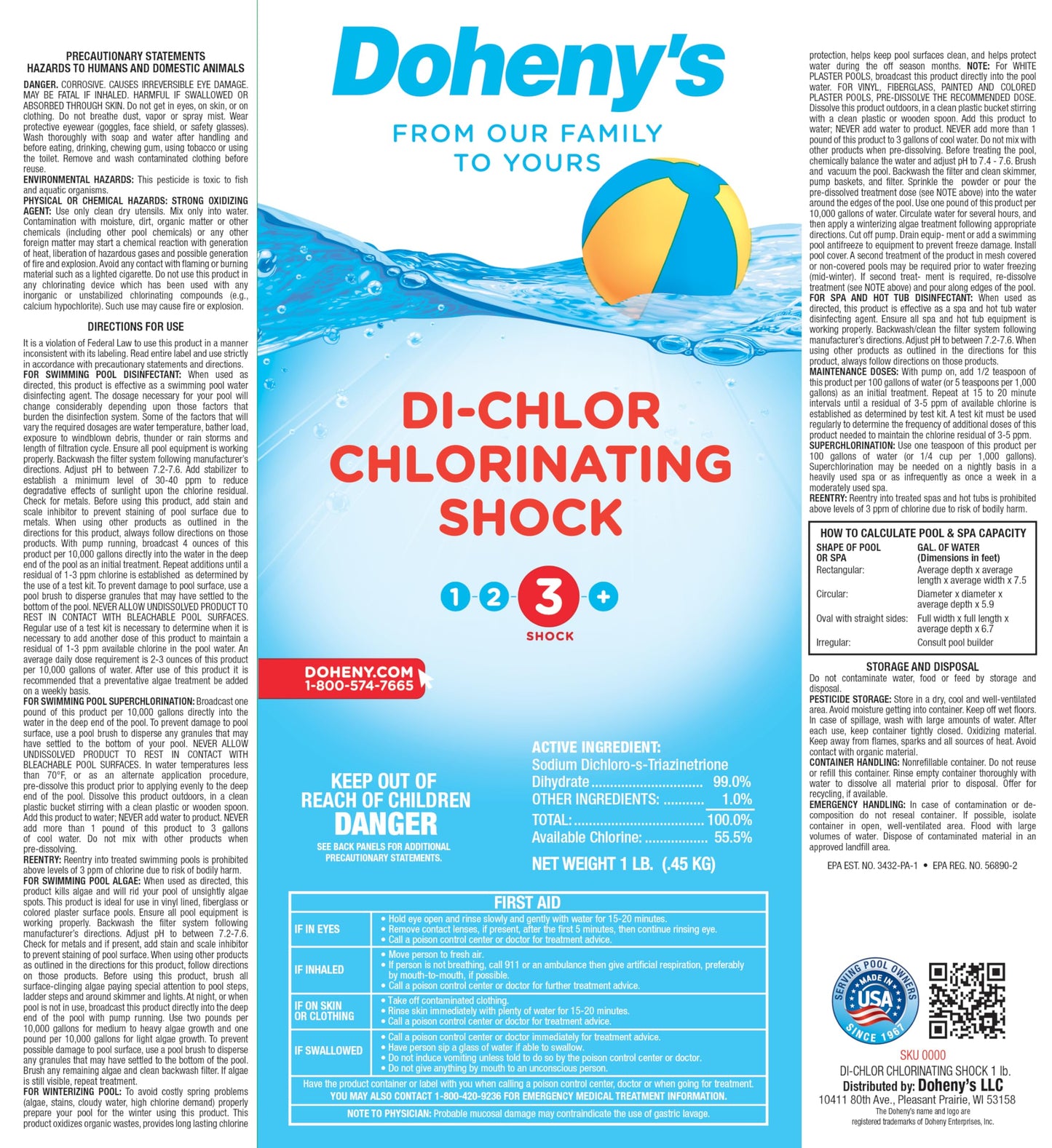 Doheny's Di-Chlor Shock | 100% Professional-Grade | Calcium-Free Pool Sanitizing and Shock Treatment | for Salt & Chlorine Pools | 56% Stabilized Chlorine | 12 x 1lb Bags (12lb Total)