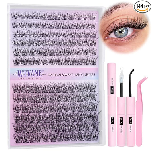 Wispy Lash Clusters Kit Natural Eyelash Clusters Extensions Kit 144pcs Individual Lashes DIY Lash Extension Kit with 10-16mm Lashes Clusters, Lash Bond and Seal,Lash Tweezers by Wtvane