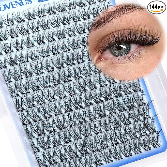 Goddvenus Wispy Lash Clusters 10-16mm Lashes Clusters Eyelash Extensions Natural Individual Lashes 144pcs D Curl Lash Extension DIY Soft Comfortable Eyelash Clusters with Cotton Band
