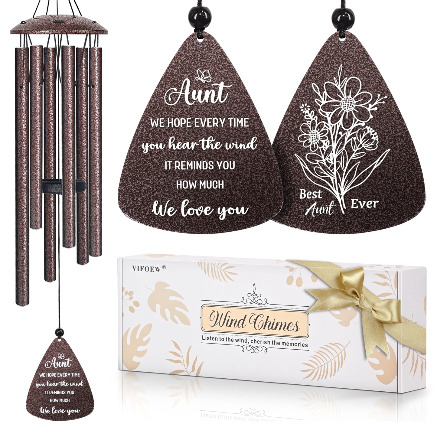 Aunt Gifts, 32" Bronze Wind Chimes, Birthday Gifts for Auntie from Niece Nephew, Auntie Gift Ideas, Best Aunt Ever Gift for Women Birthday Christmas Mother's Day, Home Decor