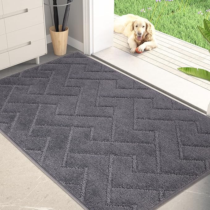 PURRUGS Dirt Trapping Door Mat 32" x 47", Non-Slip Machine Washable Entry Rug, Dog Doormat, Indoor Front Door Mat, Super Absorbent Entryway Rug for Muddy Shoes & Paws, Grey