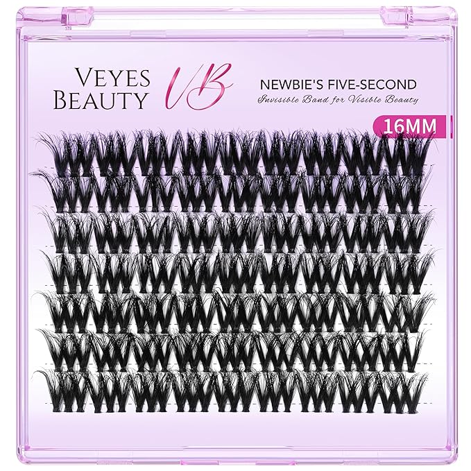 VEYESBEAUTY Lash Clusters Fluffy Individual Lash Extensions VBmuse 3D Layered Volume Eyelashes Thin & Invisible Band Wispy Faux Mink Lash Newbie's Five-Second Length 16mm
