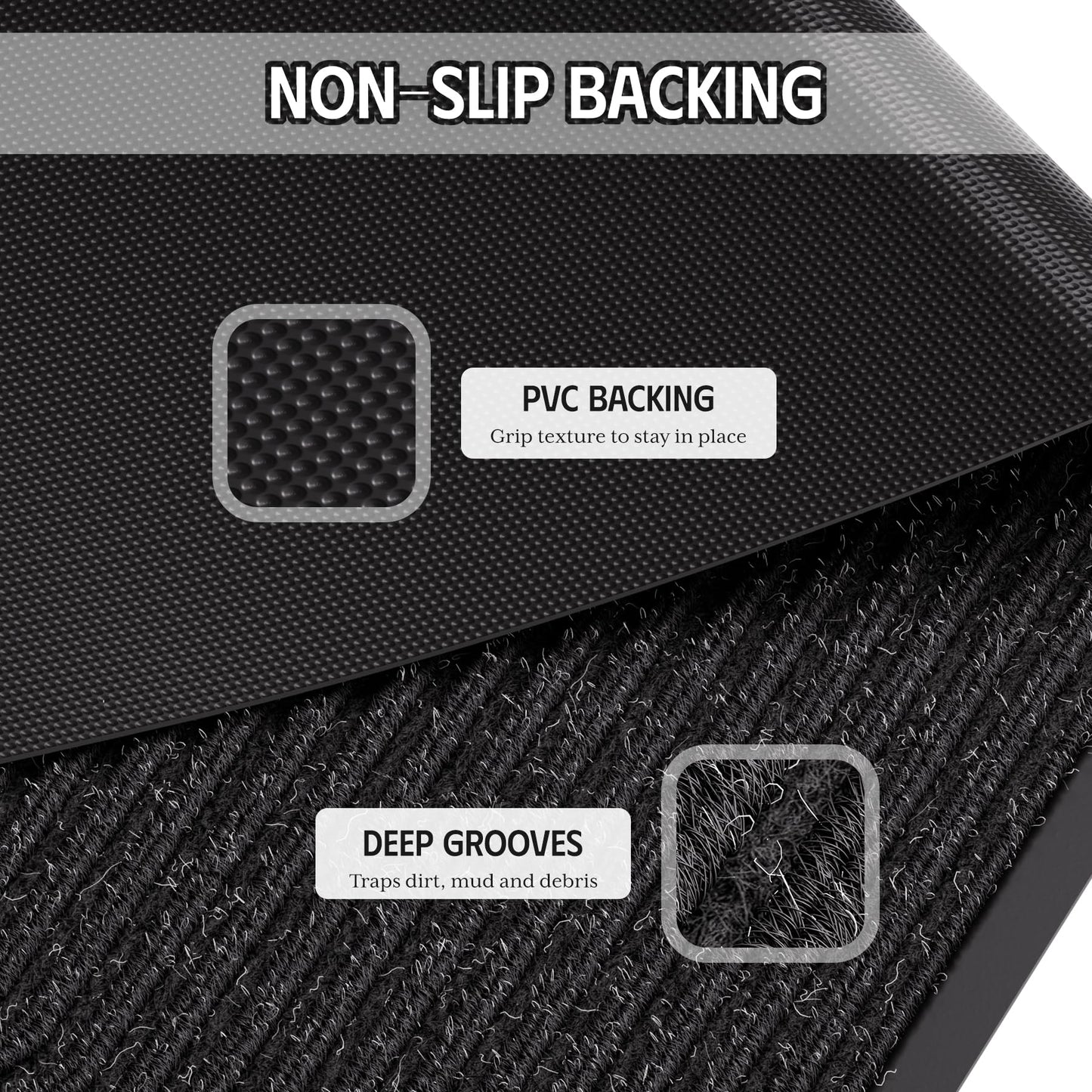 EZ2LIVE Front Door Mat 3' x 5', Low Profile Heavy Duty Door Mat Outside Entrance, Non-Slip Large Commercial Floor Mat, Absorbent & Resist Dirt, Easy Clean Welcome Entry Mat Indoor Outdoor, Black