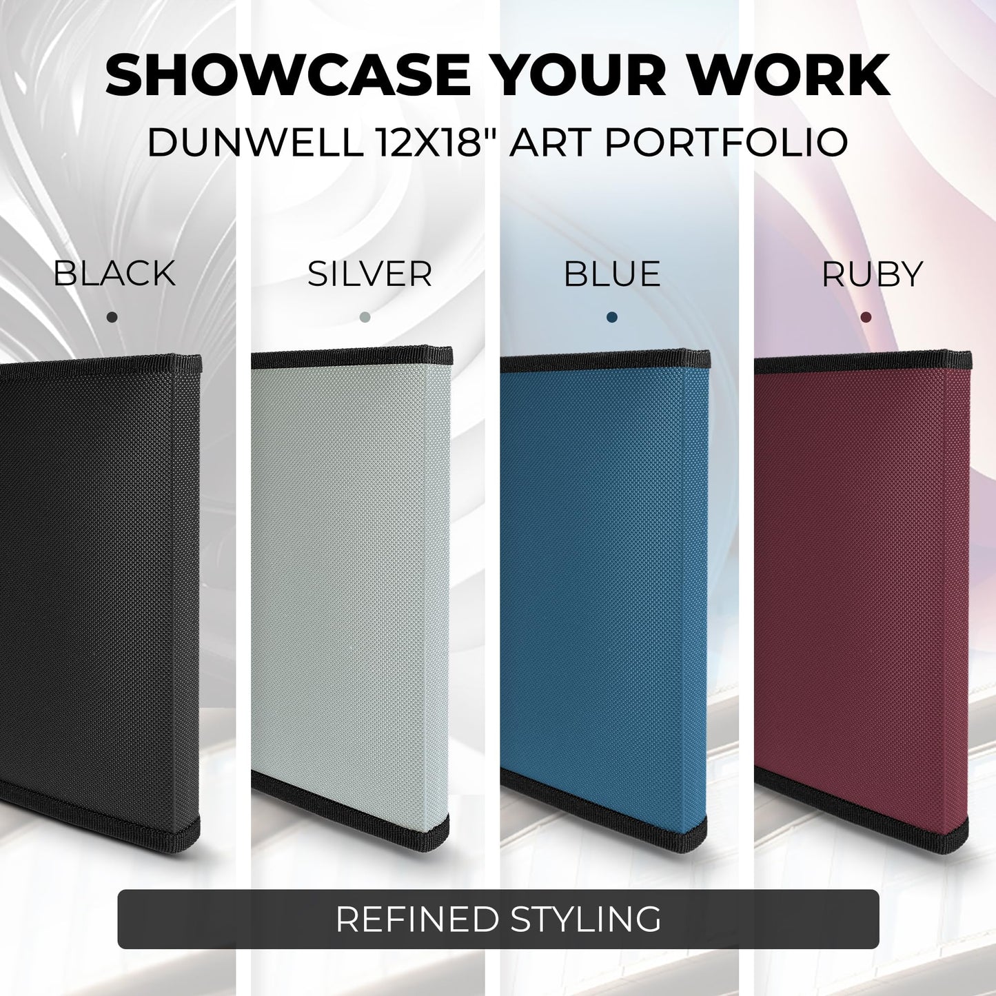 Dunwell 12x18 Art Portfolio Binder with Mounting Paper (Black), Large Portfolio Folder for Artwork Storage, 24 Clear Sleeves Display 48 Pages, 12 x 18 Presentation Book, Acid-Free Poly
