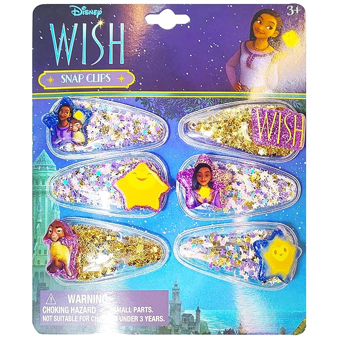 Disney Wish Girls Cute Hair Clips with Favorite Character Charms, Magical Confetti Hair Accessories for Toddlers Ages 3+