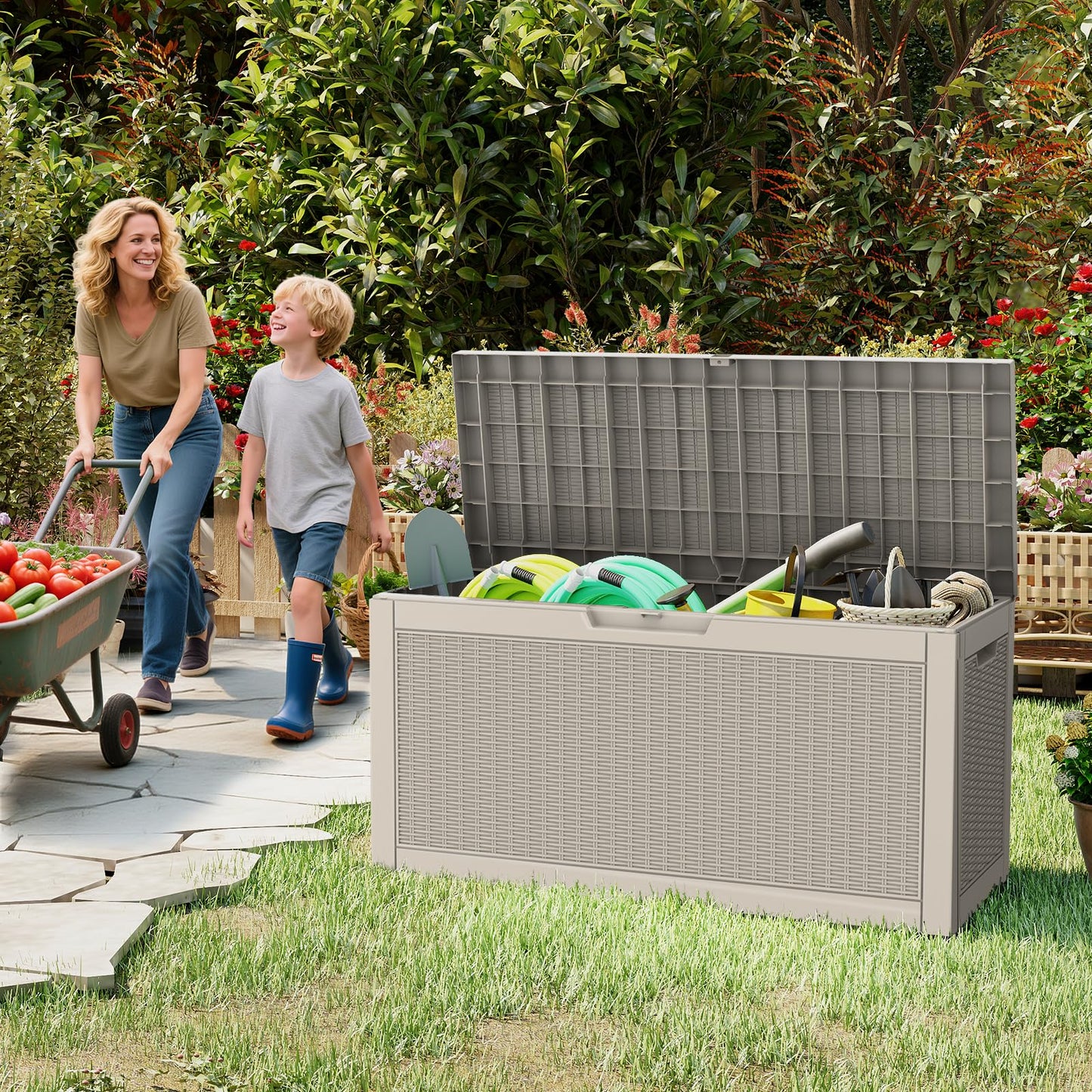 LubanNese Outdoor Storage Box, 66 Gallon Deck Box Waterproof, Outdoor Storage Bin for Patio Furniture Cushion, Garden Supply, Weatherproof, Lockable, Grey