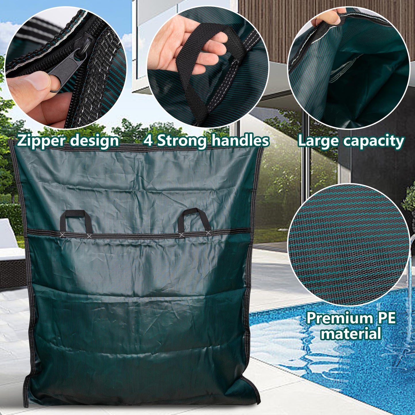 Adnee Pool Safety Cover Stowaway Bag with 4 Carry Handles,48x57 Inch Waterproof Pool Cover Storage Bag, Pool Cover Stowaway Bags for Pool Covers Packing