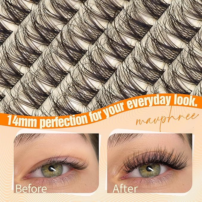 14MM Lash Clusters Natural Cluster Eyelash Extensions Wispy Cluster Lashes Extension 5D Fluffing Individual Lashes Whispy Eyelash Clusters 99Pcs for Everyday Wear