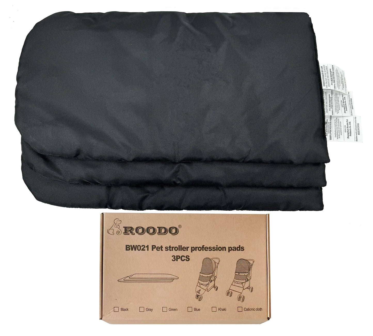 ROODO Pet Stroller Mat,Dog Stroller Cushion,Inner Pad for Exclusive Use,Original,Replaceable,Easy to Clean,Set of 3 pc(Black)