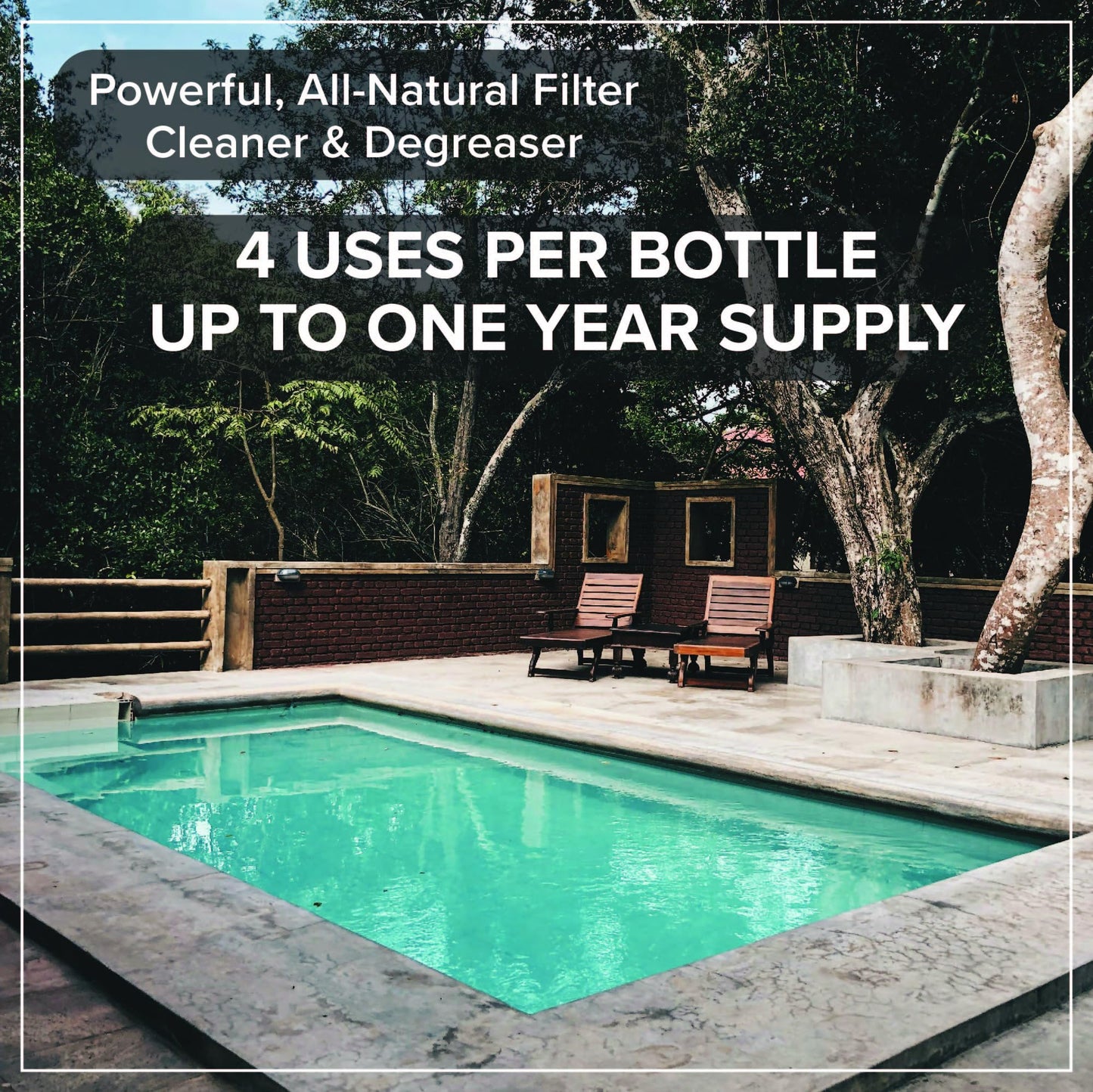 Pool Filter Cleaner - 6 MONTH SUPPLY - 2 to 4 Uses - 32 oz Concentrated Pool Cartridge Filter Cleaner - Removes Dirt, Grease, Oil - No Foam or Residue - Soak & Spray Cleaner - Safe, Natural, Effective