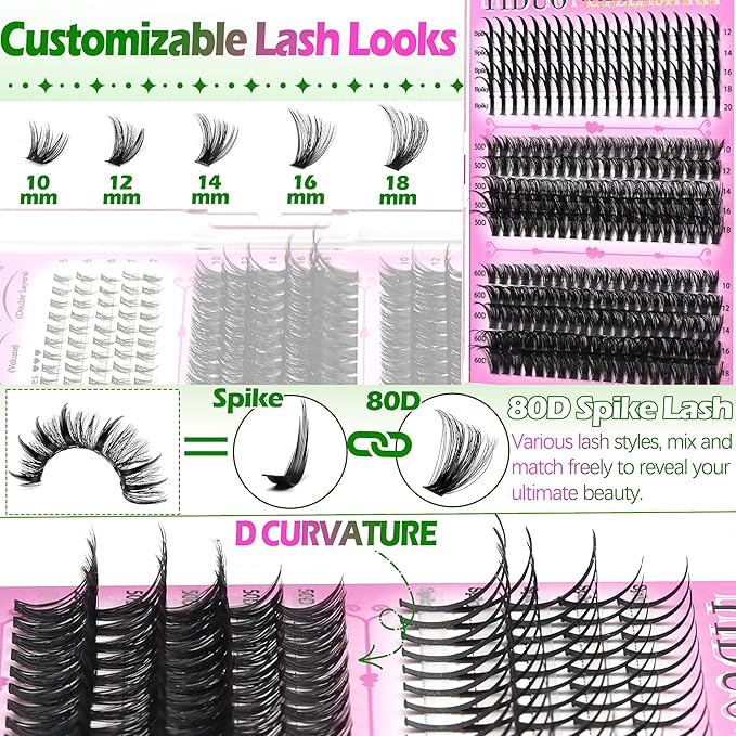 YIDUO 6 Box Mix Lashes Clusters Kit Gift Packs 1686Pcs with 2X Bond&Seal Volume Mega/Bottom Soft Extension False Eyelash Wispy Natural DIY Individual Clusters Lash Kit for Beginners Bulk Pack
