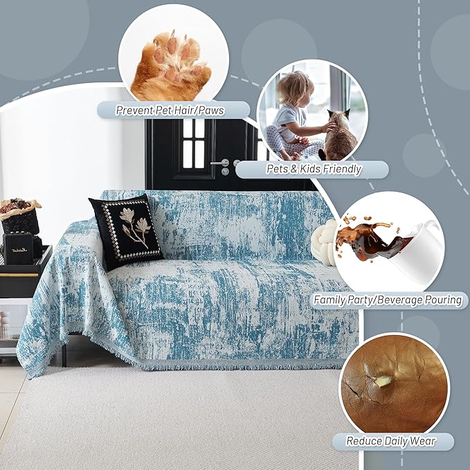 MYSKY HOME Sectional Couch Cover Sage Abstract Geometric Sofa Covers for Sectional Sofa L Shape Chenille Couch Protector for Dogs Pets Couch Throw Cover Washable Durable for Home Decor, 71" X118"