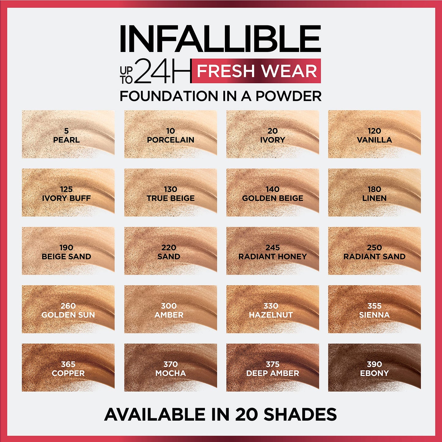 L'Oreal Paris Makeup Infallible Fresh Wear Foundation in a Powder, Up to 24H Wear, Waterproof, Porcelain, 0.31 oz. (Packaging May Vary)