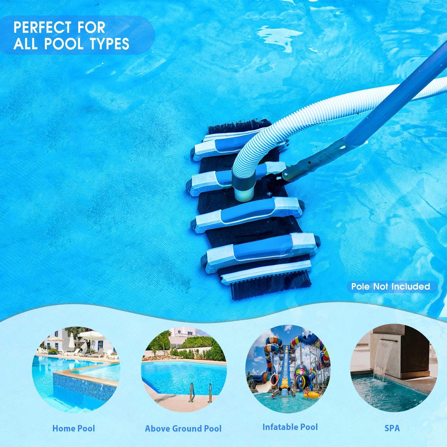 Enhanced Pool Vacuum Head with Direction-Control Handle - 17.5in Extra-Wide 4LB Professional Weighted Vac Heads Brush & Wheels -Deep Clean for Vinyl Liner,Inground & Above Ground Swimming Pool - Blue