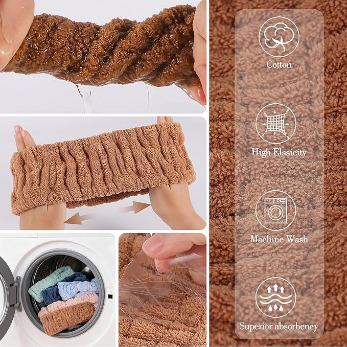 9 Pcs Spa Headband for Washing Face,Skincare Headband and Wristband Set,Women Teen Girls Facial Hairbands for Washing Face, Makeup, Sports, Yoga (orange red + khaki + dark khaki)