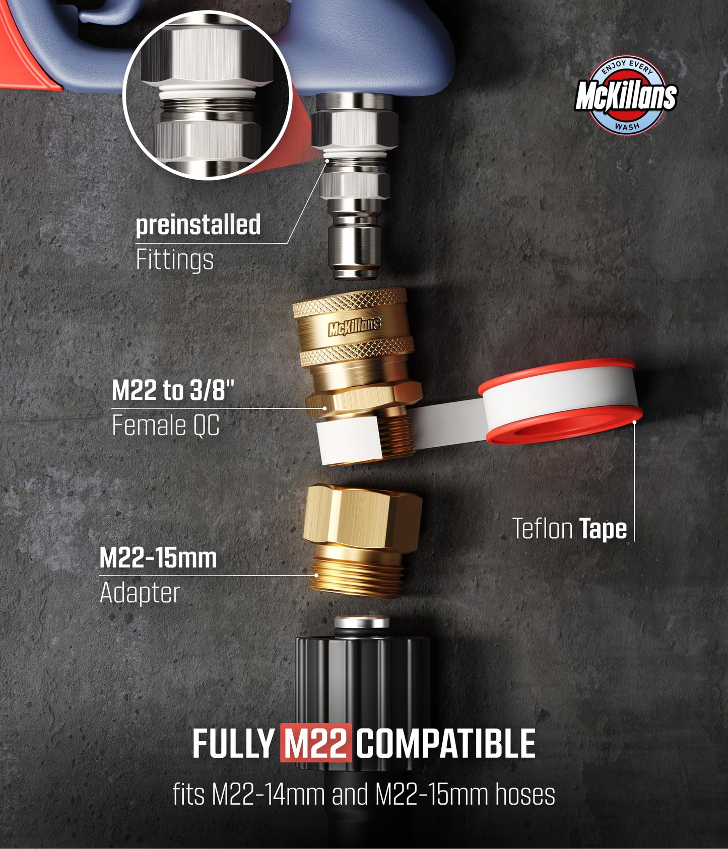 McKillans® Swivel Gun Pro - Swivel High Pressure Water Handle with 3/8" Male Plug and 1/4” Quick Connector Coupler - Power Washer Gun Compatible with Foam Cannon - Nozzle Tips Holder