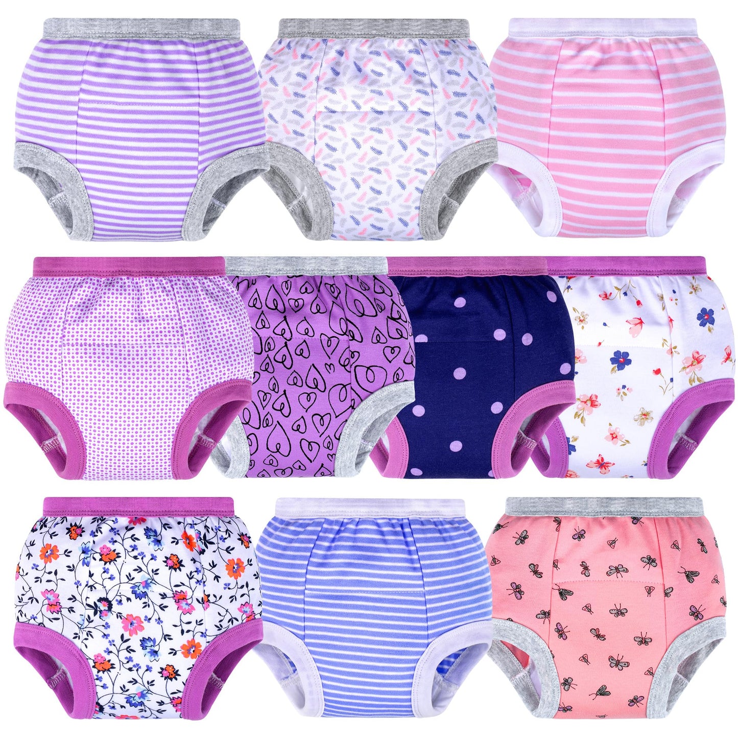 BIG ELEPHANT Potty Training Underwear, 100% Cotton Absorbent Unisex Toddler Pee Pants for Boys & Girls (Floral Series, 10-Pack, 4T)