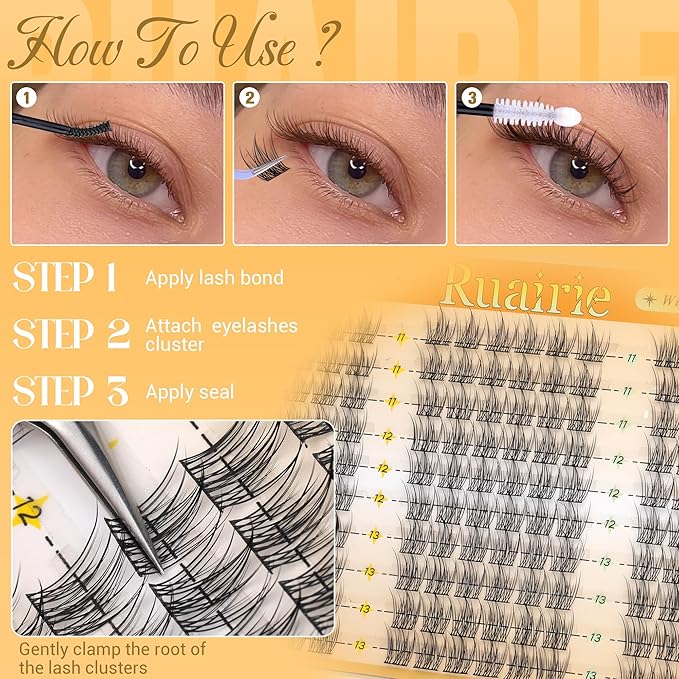 Natural Lash Clusters Manga Cluster Eyelash Extensions 180PCS Wispy Eyelash Clusters C-Curly Lashes Clusters 11-13mm Eyelash Extensions with Thin Band DIY at Home Individual Lashes by Ruairie
