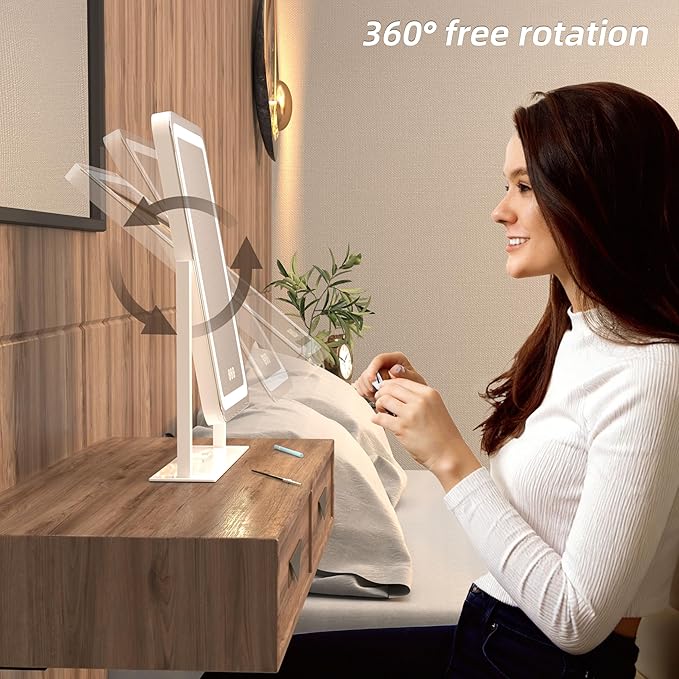 Vanity Mirror with Lights,13.1"×16.7"LED Makeup Mirror,Lighted Makeup Mirror with Lights, Smart Touch Control Dimmable 3 Modes Light, Lighted Up Mirror for Makeup Desk, Bedroom, Dressing Room