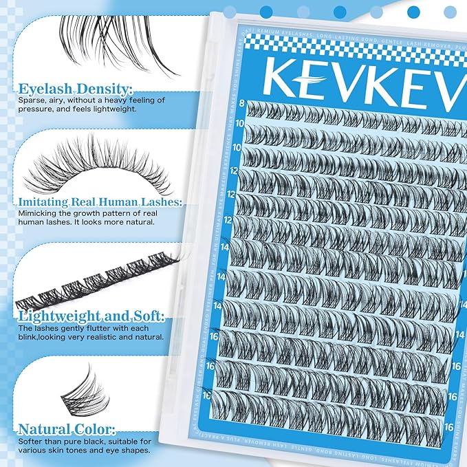 Wispy Lash Clusters Ultra-Thin Band Natural Eyelash Clusters 8-16mm Soft Cluster Eyelash Extensions Mix Length Ultra-Light Natural Look Natural Lash Clusters DIY Lash At Home(Wispy04)
