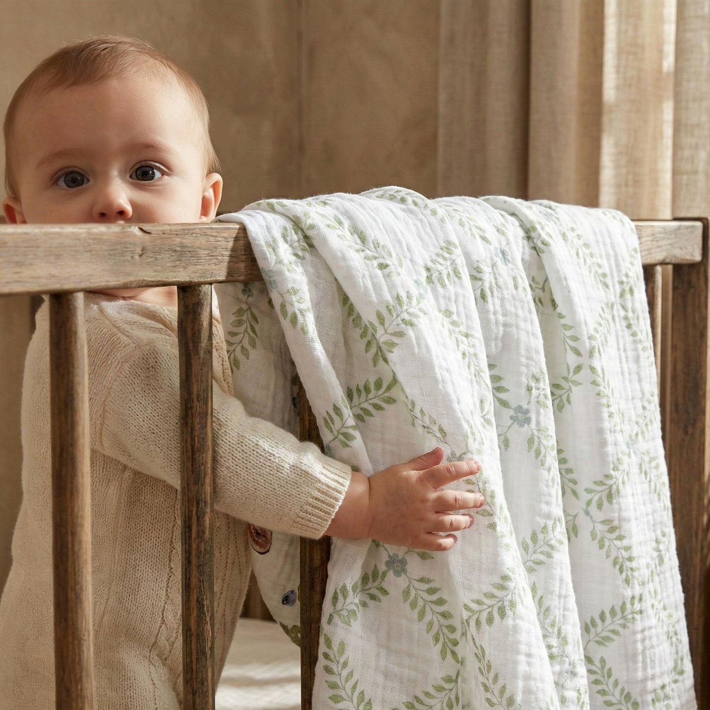 GLLQUEN BABY Muslin Swaddle Blankets for Newborns, 3-Pack Cotton Receiving Blankets for Boys and Girls, Large 40 x 38 Baby Essentials Swaddle Wrap Burping Clothes, Unisex, Gift, Green