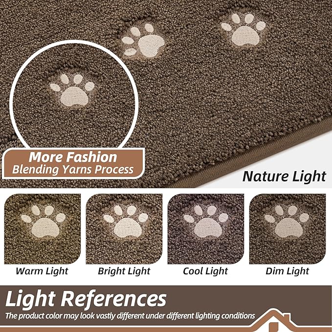 BEQHAUSE Dog Door Mat for Mud Paws Dirt Trapper Doormat Non-Slip Entryway Rugs Absorbent Welcome Mat Washable Indoor Floor Mat Low-Profile for Front Door, 36" x 60", Brown