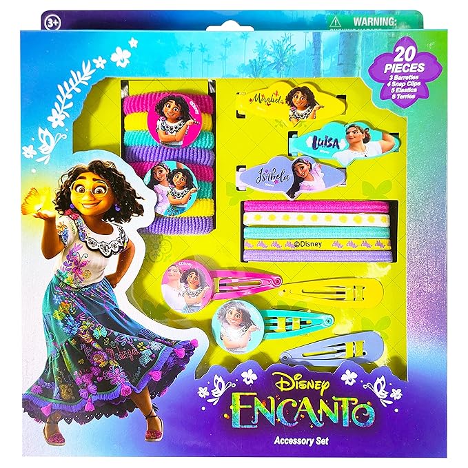 Luv Her Encanto Girls 20 Piece Accessory Set with 3 Barrettes, 4 Snap Hair Clips, 5 Elastics and 8 Terry Ponies - Ages 3+