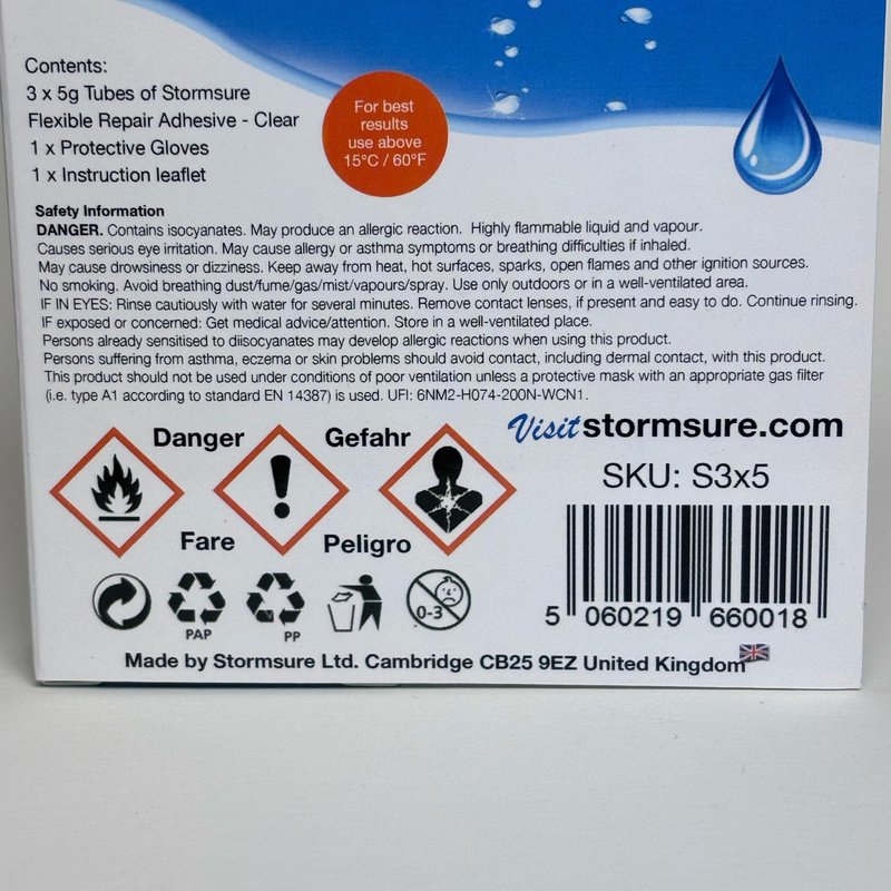 Stormsure Flexible Repair Adhesive: (3X 5g) Clear Glue - Fishing Wader and Boot Repair Glue: Waterproof, Flexible, Durable
