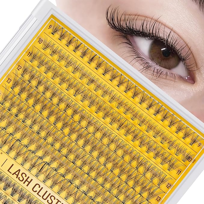 QUEWEL Lash Clusters 320Pcs Cluster Lashes 10D+20D C Curl Lash Cluster Eyelash Extensions Mix9-16mm Individual Eyelashes Clusters Wispy Lash Clusters Thin Band Soft to Use at Home(10D+20D C Mix9-16)