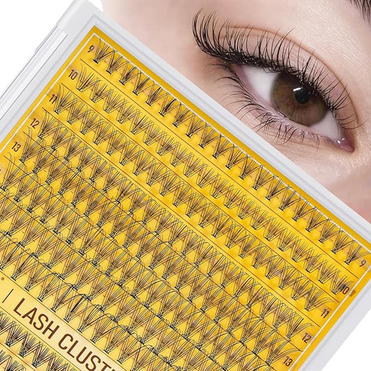 QUEWEL Lash Clusters 320Pcs Cluster Lashes 10D+20D C Curl Lash Cluster Eyelash Extensions Mix9-16mm Individual Eyelashes Clusters Wispy Lash Clusters Thin Band Soft to Use at Home(10D+20D C Mix9-16)