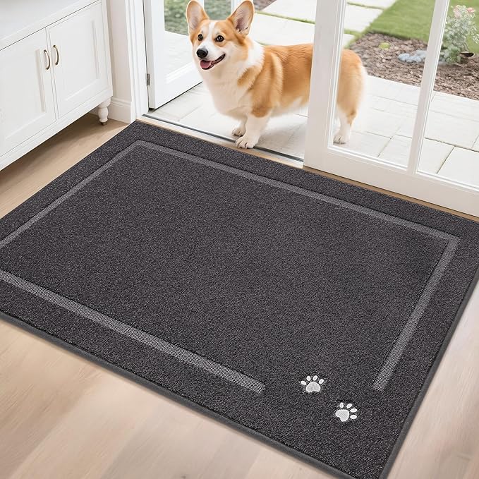 BEQHAUSE Dog Door Mat for Mud Paws Dirt Trapper Doormat Non-Slip Entryway Rugs Absorbent Welcome Mat Washable Indoor Floor Mat Low-Profile for Front Door, 32" x 48", Dark Grey