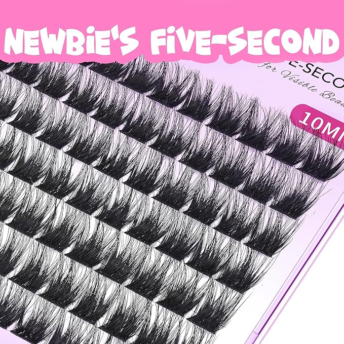 VEYESBEAUTY Lash Clusters Fluffy Individual Lash Extensions Xtreme 3D Layered Volume Eyelashes Thin & Invisible Band Wispy Faux Mink Lash Newbie's Five-Second Length 10mm
