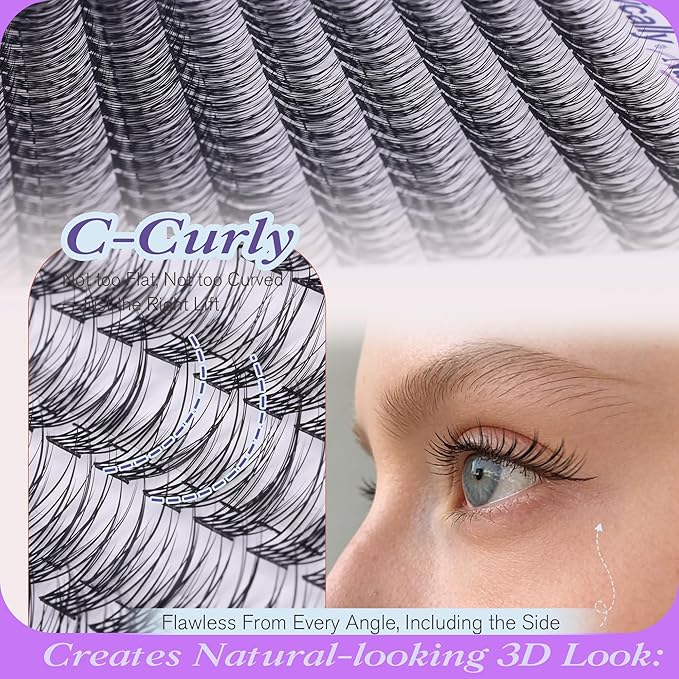 Natural Lash Clusters 10-14MM Thin Lash Band Short Eyelash Clusters Eyelash Extension Soft Cluster Lashes C-curly Individual Lashes DIY Lash Extension Beginner-friendly by Newcally