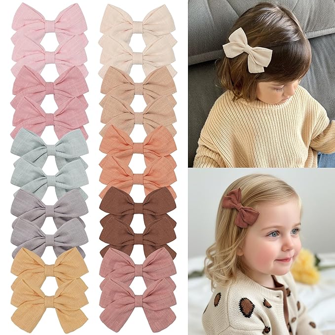 CÉLLOT Girls Hair Bows Linen Fabric 3.5" Bows Alligator Clips Hair Accessories for Little Girls Toddlers Kids and Teens,20 Pieces